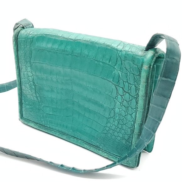 Nancy Gonzalez Green Crocodile Flap Crossbody Luxury Shoulder Bag Purse - Picture 3 of 15